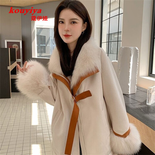Koia Fur Jacket Women's 2025 Winter New Thick Imitation Fox Fur Splicing Young Fashionable Outer Wear High-end Party Jacket White S Recommended 80-105Jin Jin is equal to 0.5kg Koia Fur Jacket Women's 2025 Winter New Thick Imitation Fox Fur Splicing Young Fashionable Outer Wear High-end Party Jacket White S Recommended 80-105Jin Jin is equal to 0.5kg