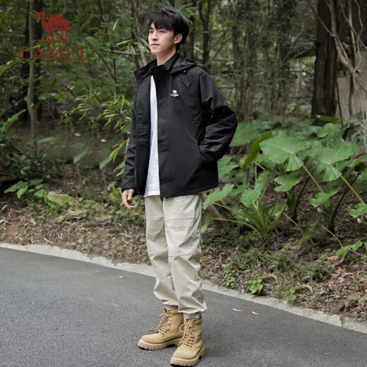 骆驼（CAMEL）户外登山服中性加绒防泼水风衣外套 C34CW0L4626A 幻影黑 L