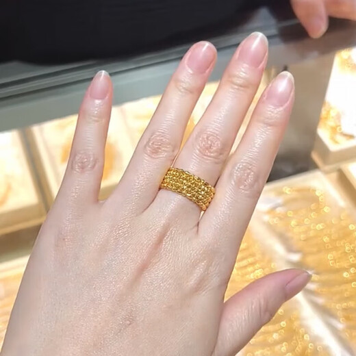 Ruinuo 5G gold bungee spring circle memory ring women's 999 solid gold flash bead open ring birthday gift for girlfriend, 5 circles 12-13, gold weight about 3.83 grams