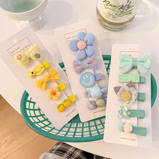 Green Grass Overture Baby All-Inclusive Cloth Hair Clip for Girls, Cute and Super Cute Hair Clip, Children's Hair Clip, Hair Clip, Rose Red Flower 5-Piece Set, Doesn't Hurt Hair