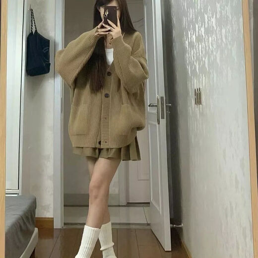 熊司令胖mm大码针织衫宽松开衫毛衣慵懒风复古女秋冬学院外套上衣300斤 黑色9901单件马甲 均码 5xl码200-230斤