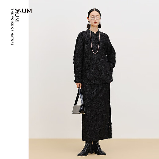AUM (AUM) Easy Suit AUM AUM 2025 Spring New New Chinese Jacquard Cutout Shirt Black Skirt Black Shirt S