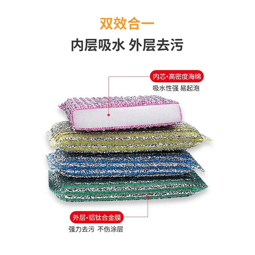 Klinlai color strip silver soft scouring pad housework kitchen dishwashing artifact cleaning steel ball sponge wiping rag