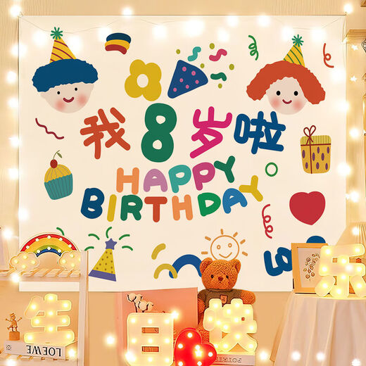 Yudou ins style birthday background cloth Internet celebrity photo tapestry children's and boys' birthday bedroom decoration hanging cloth party SR-I am 5 years old 45 wide * 35 high mini (+ double-sided stickers)