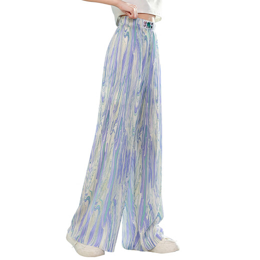 Yoyo one (Yoyo one) girls summer pants 2025 new thin wide-leg pants children's cool pants girls large children summer ice silk mosquito-proof pants 15090 tie-dye + 9889 white [set] 130cm