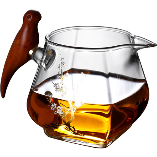 Baxi (BAXI) wooden bird fair cup thickened heat-resistant kungfu tea set accessories tea sea tea divider male cup glass fair cup tea filter Xishang Meishan wooden handle fair cup 440ml