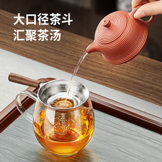 KAMJOVE Pure Titanium Tea Strainer Wooden Handle Thousand-hole Integrated Tea Strainer Ultra-fine Tea Filter Fair Cup Tea Separator Thousand-hole Titanium Tea Filter