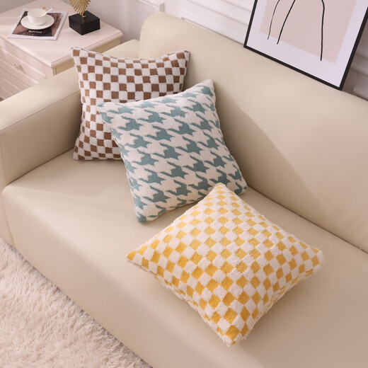 Versatile plush pillow cover without core Living room sofa pillow Office back lumbar pillow Bedside cushion cover Tiffany Green - double-sided checkerboard 50x70cm cover + core