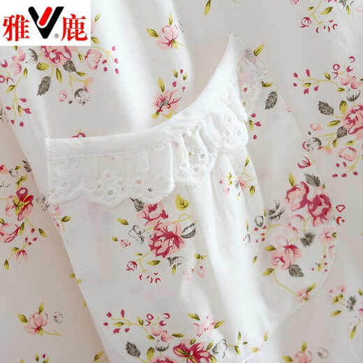 雅鹿全棉斜纹布睡衣女春夏薄款长袖小清新碎花梭织纯棉布睡衣家居服套 蓝色 6636 柠檬 XL (170)