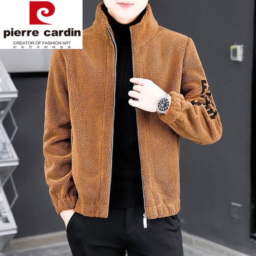 皮尔卡丹（pierre cardin）绵羊毛皮衣外套男款羊剪绒羊羔毛夹克加绒加厚开衫卫冬季 灰色 立领 羊羔毛 XL 175(115-135斤)