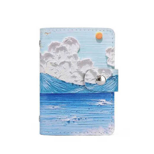 Bolsa de dibujos animados de estilo de pintura al óleo Qianjing Posición de la tarjeta múltiple Femenina Multi-tarjetas de gran capacidad Bolsa de tarjetas de presentación Integrada Billetera de monedas Z1H Summer Beach 30 Card Posición + 2 Posición de la función Seguridad-Cepillado antirrobo y antidemagnetización