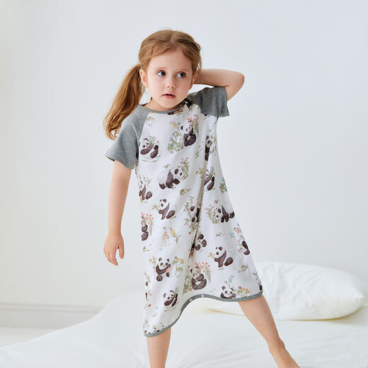 721 Planet Baby Sleeping Bag Summer Short Sleeve Two-Piece Sleeve Sleeping Baby Bamboo Cotton Short Sleeve Baby Onesie Loose Fat Da Xiong Xiong 90 (suggested height 85-95cm)