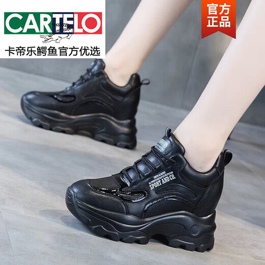 Cartelo Genuine Leather Pure White Dad Zapatos Interior Altura Aumento de 9 cm Caquero de vaca Sports Sports Sports Softweight Travel Ligeweight For Women Negro Cuero (forro interno único) 37