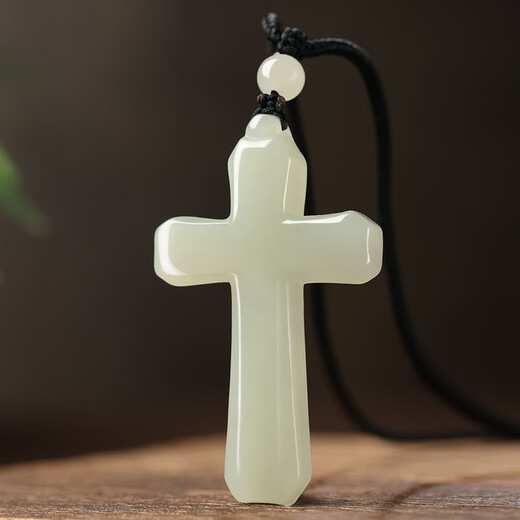 Luxury boutique Xinjiang natural Hotan jade cross blue and white jade pendant for men and women faith pendant pendant necklace Hotan jade cross