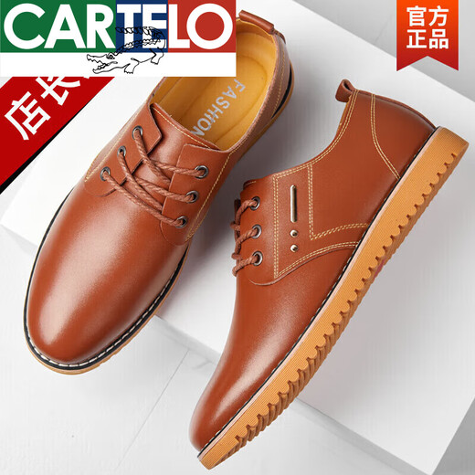 Cartelo High-End Brand Herren-Lederschuhe für Männer echtes Leder sowie Fleece Herbst und Winter 2025 Neue Business Formale Wear Trendy Black Soft Soft Casual 9909 Brown-Schnürung [hinzugefügt Fleece] 42