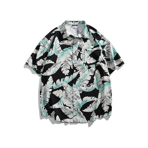 Nebel Sky Hawaiian Style Kurzärärmelblumen-Hemd Herren Sommerpaar Reisen losen Freizeittops Strandjacke Männer und Frauen HK-6622 Meizhou Island Green M (Empfohlen 110-130jin [Jin gleich 0,5 kg])