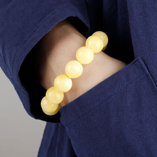 Shi Yuji, with national inspection certificate, natural amber beeswax bracelet, Russian material full of honey, white nectar round bead bracelet for men and women, white nectar 14mm (unisex style)