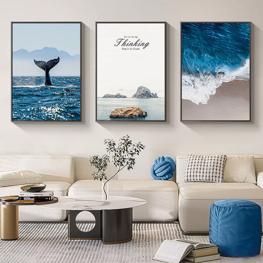 Long temps pas de voir la décoration de salon peinture moderne sofa sofa fond mur suspendu peinture de paysage en mer triple peinture murale