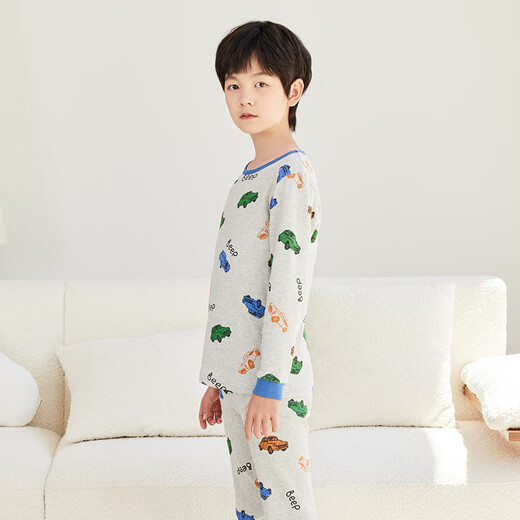 红豆儿童纯棉内衣套装男女中大童秋冬薄款秋衣秋裤小孩保暖内衣棉毛衫 H4M1049麻灰 120