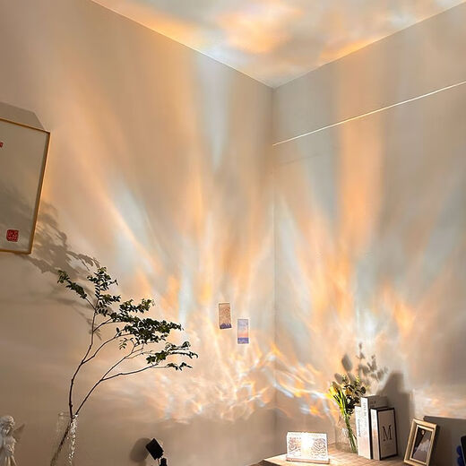 Yaotian High-Looking Water Ripple Ambient Light Dynamic Flame Acrylic Night Light Bedroom Live Projection Background Northern Lights Basic Yellow Light Cannot Rotate Rechargeable Portable
