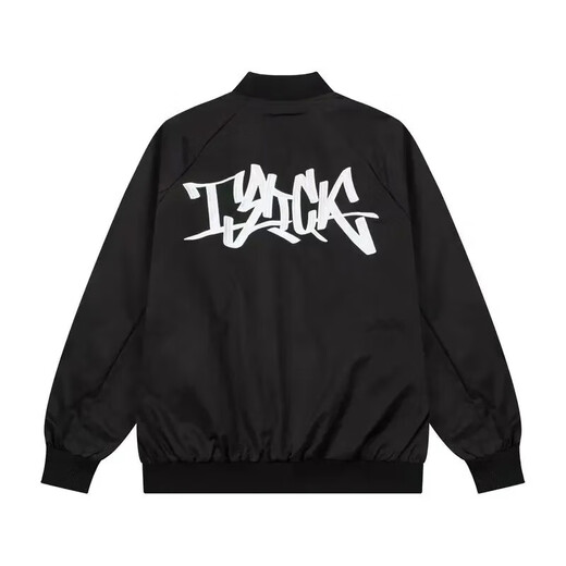 POUM bomber jacket men's autumn and winter trendy American retro high street thickened warm baseball jacket TMZXF-W611 black XL (size is too small, it is recommended to choose one size larger)