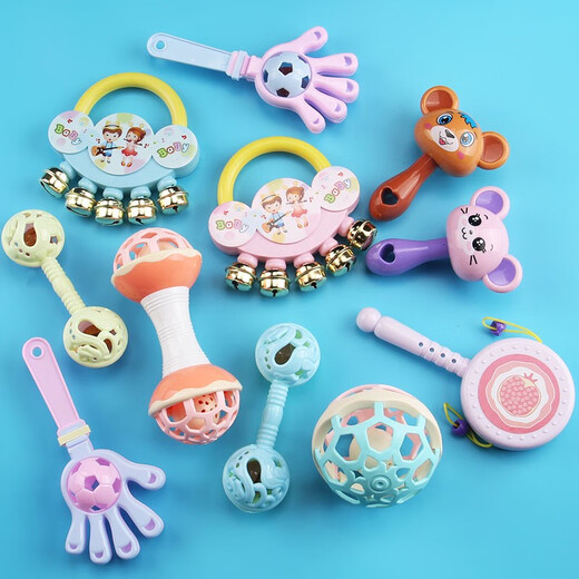 Handrasselspielzeug Baby 0 bis 3 Monate Rassel 6 Neugeborenes Baby Sandhammer Greiftraining 2 Jahre alte Handrassel Katzenrassel 7-teiliges Set Zuckerfingerhände doppeltes längliches Katzengesicht