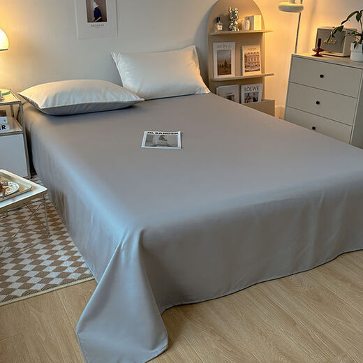 Shuxuan summer single solid color single and double 1.5m ice silk silky naked sleeping sheets student dormitory Rococo-white + silver gray sheets are silver gray 230x230cm single sheet