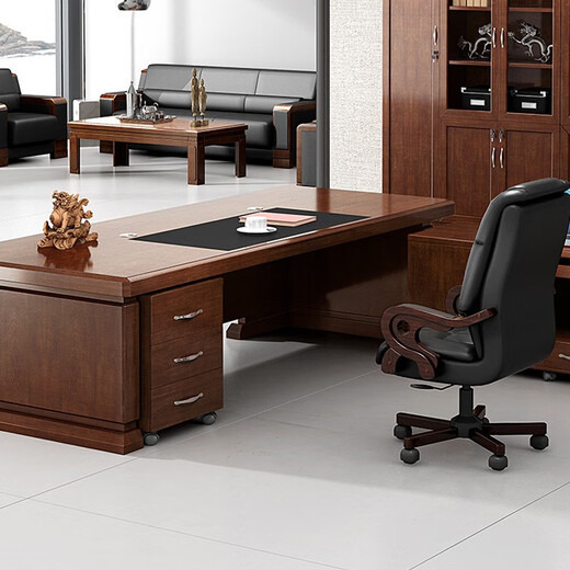Lanran boss desk solid wood veneer desk president desk high-end paint executive desk 2000*1000mm including side cabinets