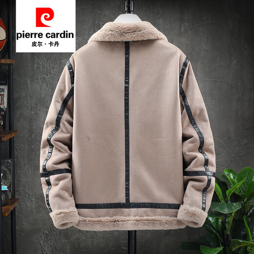 皮尔卡丹（pierre cardin）冬季新款羊羔毛夹克男加绒加厚海宁皮毛一体潮毛领外套男 灰色 M适合90-110斤