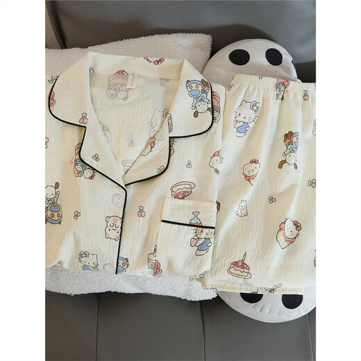 
Mengdong cute KT cat cardigan pajamas for women in spring, autumn and winter long-sleeved cloud cotton 2024 new women's home clothing set H19-826-cardigan double-length-colored peach heart M[Recommended 80-100Jin[Jin equals 0.5 kg]]