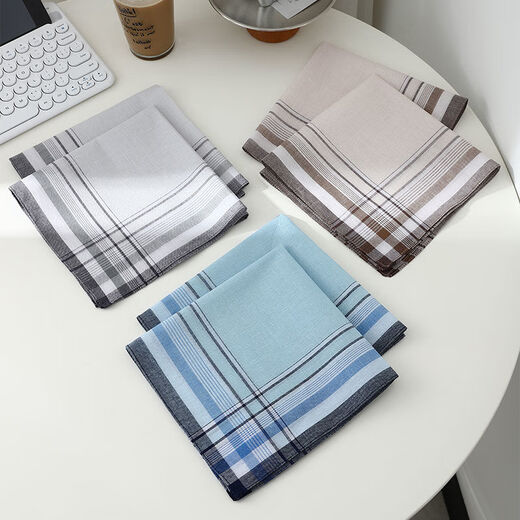 Zeluo nostalgic old-fashioned plaid soft and ancient style men's middle-aged and elderly thin handkerchief cotton sweat-absorbing towel pure cotton retro handkerchief ON# (3 strips) pure cotton about 39CM*39CM