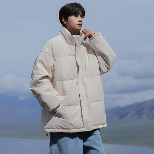 Geslandi Cotton Jacket Men's Jacket 2025 Winter New Trendy Loose Down Cotton Jacket Men's Thickened Casual Stand Collar Cotton Jacket Black L 125Jin Jin is equal to 0.5kg -140Jin Jin is equal to 0.5kg