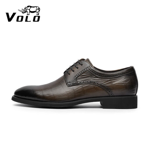 VOLO Rhino Men's Shoes Business Leather Shoes Men's Inner Heightening Breathable Soft Sole Derby Shoes Khaki 41