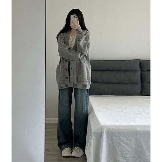 熊司令胖mm大码针织衫宽松开衫毛衣慵懒风复古女秋冬学院外套上衣300斤 黑色9901单件马甲 均码 5xl码200-230斤