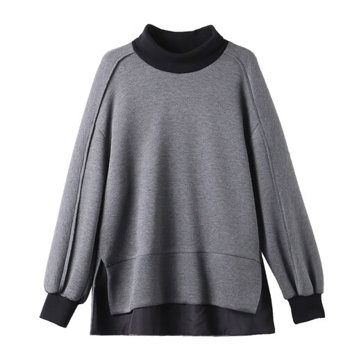 Shani Doro large size women's T-shirt women's tops loose cover the belly to look slim fat women high collar fat mm belly cover sweatshirt for women 20073 Gray L Recommended 110-140 Jin Jin equals 0.5 kg Wear