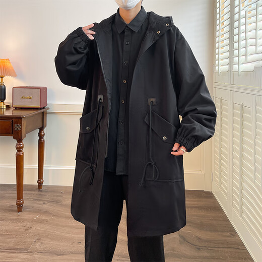 Karuwei 300 Jin Jin is equal to 0.5 kg. Extra large size medium-length windbreaker men's fat hooded cotton coat men's 2025 new work coat black 7XL recommended 240-270 Jin Jin is equal to 0.5 kg