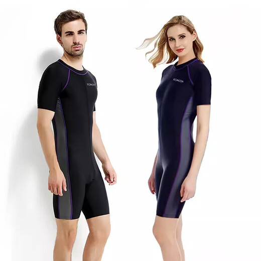YONJEN Unisex short-sleeved swimsuit with back zipper, cold and sun protection surf suit, wetsuit and warm swimsuit Y2270 swimsuit + fish scale swimming cap 2XL (1.70m/130Jin Jin is equal to 0.5kg)