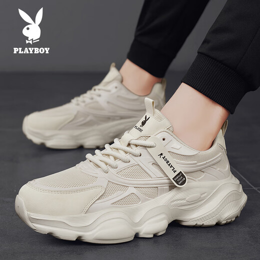 Playboy (Playboy) Daddy Schuhe Herrenschuhe 2025 Sommerschuhe Herren lässige Schuhe dicker alleiner atmungsaktiver Sportschuhe Beige 41