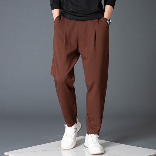 Bosswei Casual Pants Men's Sports Pants Versatile Loose Drape Cuffed Trousers Korean Style Four Seasons Small Feet Brown Harem Pants Summer Black Thin Section M 100-115Jin Jin is equal to 0.5 kg