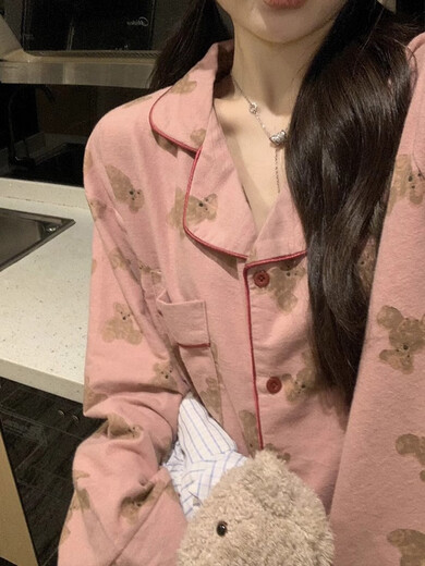 朵蕾汀韩版s可爱小熊睡衣女春秋长袖日系卡通甜美少女学生家居服 9227爱心27  M  75-100斤