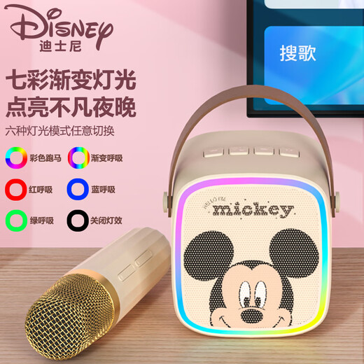 Disney (DISNEY) karaoke microphone audio integrated wireless microphone Bluetooth small speaker audio outdoor children's toys boys and girls birthday gift gift box family ktv set MK02 Minnie powder