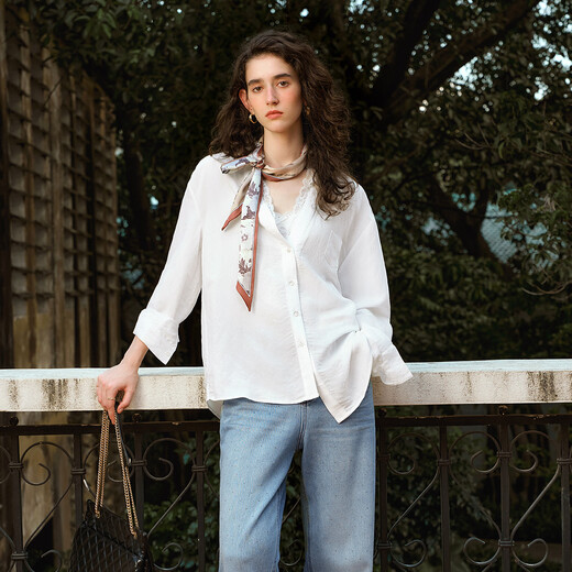 Olrain French white shirt women's versatile design double-layer lace commuting shirt white XL