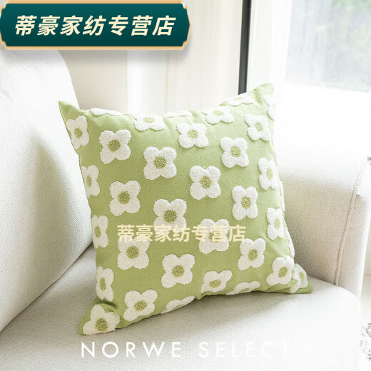 Rongtao Nordic style embroidered pillowcase, plaid living room sofa pillow, bedside cushion, Moroccan B&B, green flower 45*45cm pillowcase + pillow core