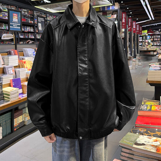 SWAMP AREA皮衣纯色男春秋季嘻哈外套上衣美式复古机车风夹克 SWC99黑色  L 