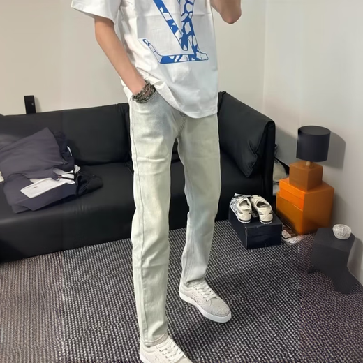 
Yibo Jeans for men's autumn new Korean style trendy yellow mud dyeing old elastic slim straight feet long pants for men Cement color 31 [Suggestion 115-125Jin [Jin equals 0.5 kg]]