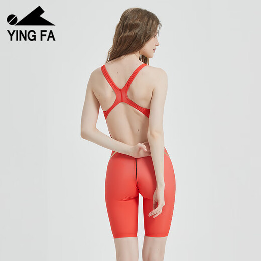 YINGFA professional competitive racing one-piece swimsuit comfortable slimming quick-drying swimsuit sharkskin waterproof swimming orange-Long M Height 145-155/weight 35-45kg