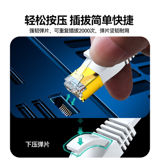 山泽（SAMZHE） 七类网线 CAT7类八芯双绞纯铜扁平万兆网络成品跳线 家用装修工程镀金屏蔽网线 七类【扁平白色】1米 CAT-701A