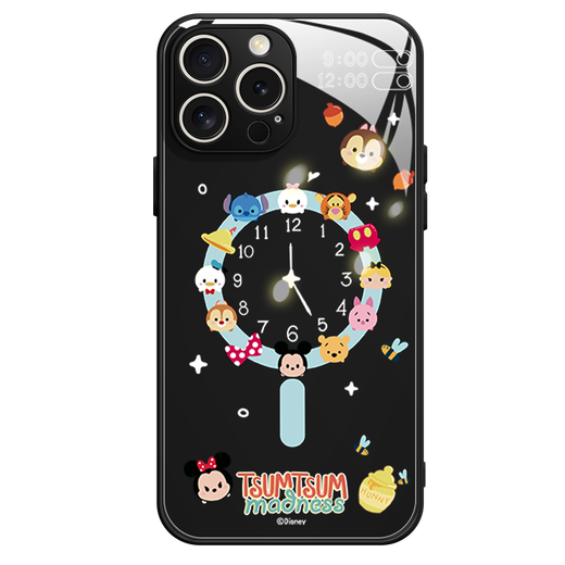 Disney's new creative clock Disney family Apple magnetic absorber phone case tempered glass hard shell silicone soft edge MagSafe wireless charging cute cartoon suitable for men and women [magnetic glass texture black] Minnie-ABL692Y iPhone12