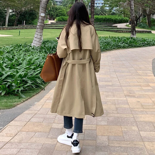 GARNUO khaki trench coat women's mid-length 2025 spring and autumn new high-end small thin casual coat khaki S 101-115