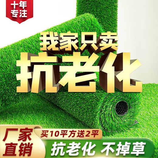 Elegant simulated lawn, fake grass, artificial green carpet mat, plastic grid mat, outdoor sound-absorbing enclosure decoration for football field, special dense 2cm spring grass, 1m long*10m wide, sun protection and heat insulation